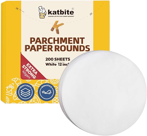 Katbite - Round Baking Paper (200 Units, 30.5 cm) Diameter, Non-grease, Non-stick, Parchment, for Cakes, Pizza, BBQ