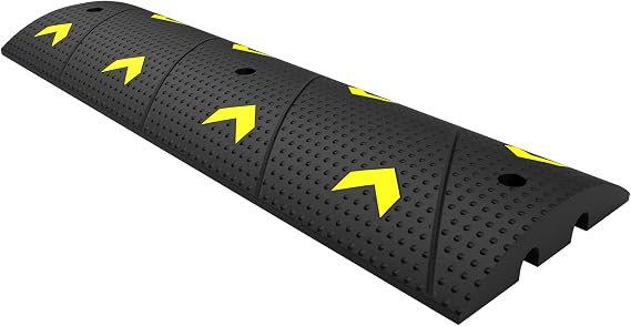 1 Meter Speed Ramp Hight 6 cm - Black | Reflective Traffic Safety Speed Ramp with 2 Channel Cable Protector | Heavy Duty Cable Protector | Non-Slip Speed Deceleration Hump with Screw and Anchor