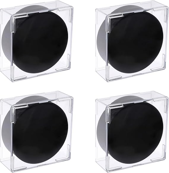 BTSKY 4 Pack Square Clear Stackable Hockey Puck Holder