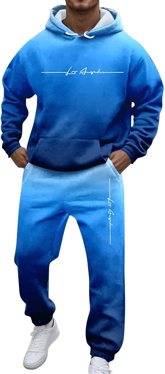Men's Tracksuits 2 Pieces Sweatsuit Sets Male Print Hooded Sweatshirt and Sweatpants Set Hoodie Joggers Sets 2 Piece Set Letter Print Graphic Matching Outfits Two Piece Fashion Sweatsuits Sport Set