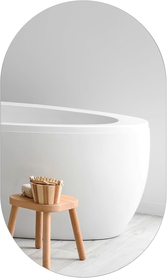 30 x 50cm Oval Bathroom Mirror, 300 x 500mm Frameless Wall Mounted Mirror with Polished Edge, Hangs Portrait and Landscape.