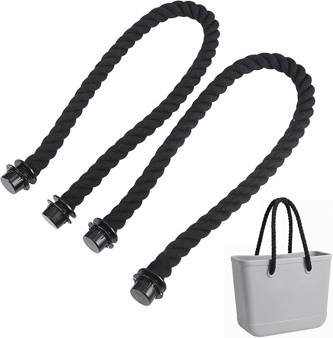 2 Pack Replacement Bag Handles for O Bag, 75cm Cotton Rope Handbag Straps, Classic Purse Accessories, Beach Bag Shoulder Straps, Detachable Tote Handles in Black