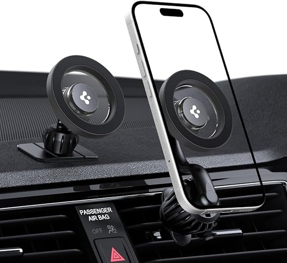 Spigen Mag Fit MTF13-1 2in1 MagSafe Uyumlu Araç İçi Torpido ve Havalandırma Telefon Tutucu (Uzun) Koyu Gray - ACP08321