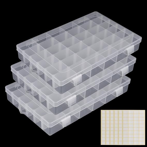 Pack of 3 sorting box 36 compartments practical small parts organiser with 36 variable compartments sorting box for ironing beads small parts jewellery screws ironing beads earrings beads sewing thread beads
