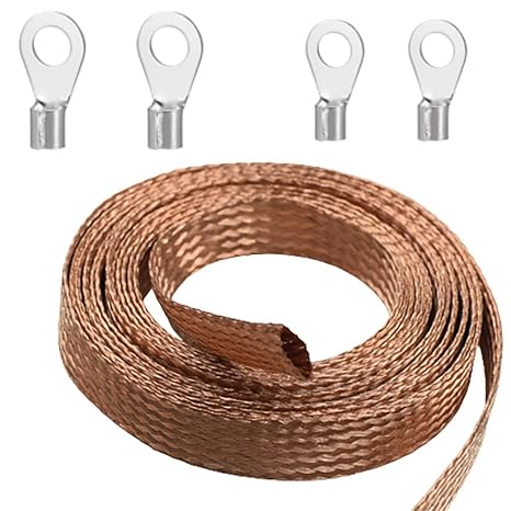Flat Copper Braid Cable,4mm Flat Copper Braided Ground Strap Wire, Flexible Shielding Wire Mesh（16.4ft）