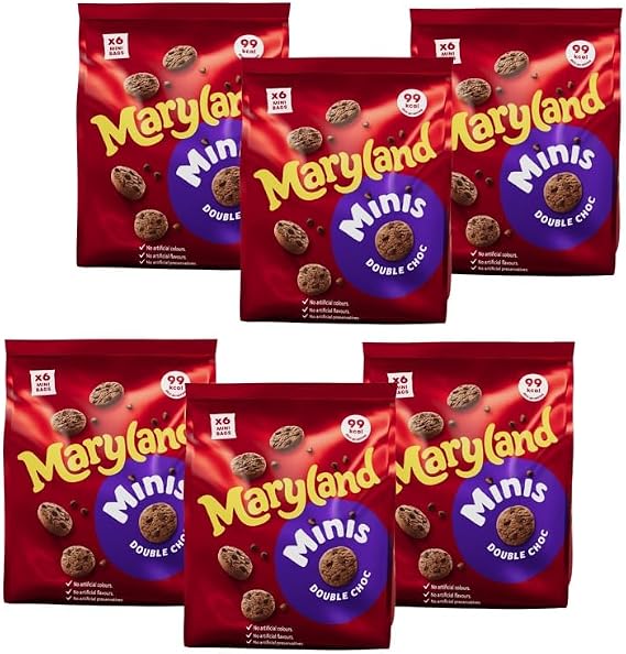 Maryland Multipack Cookies, Mini Double Chocolate Chip Biscuits Bundle (6 x 19.8g) 118.8g, Snack Treat By Snackify | Lunch box kids Lover | Kids Birthday Gift for Him & Her (Pack of 6 bags)