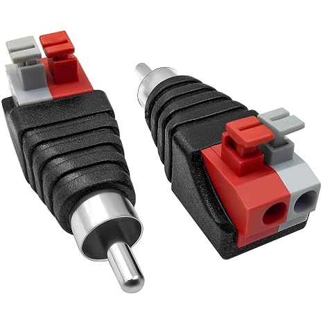 Hakiang 2-Pack Speaker Phono RCA Male to 2 Screw Terminal Female Strip Audio Video Spring Press Type Balum Connector Adapter (RCA M/AV F)