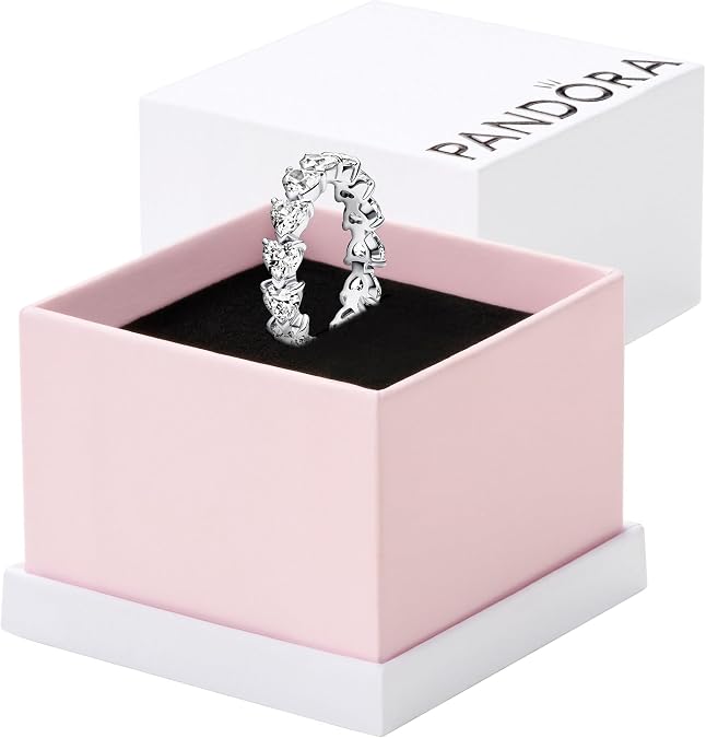Pandora Timeless Hearts sterling silver ring with clear cubic zirconia