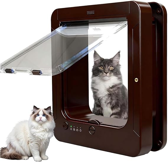 Smart Cat Door, Automatic Pet Door 11.5"x10" With Collar Sensor,4 Way Locking Cat Flap,Remote Control,for Small Dogs & Cats(Red)