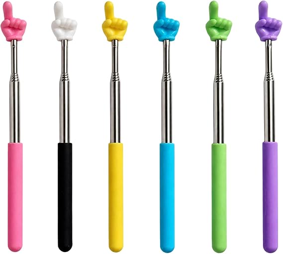 6 Pcs Telescopic Finger Pointer Stick, Extendable Pointy Finger Sticks for Teacher, Stainless Steel Hand Pointer Stick for Kids Reading, Kindergarten, Elementary School Supplies