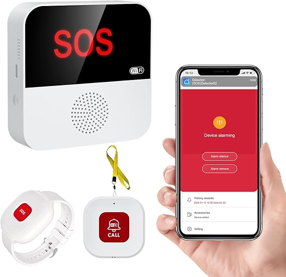 Personal Alarm, Wireless Portable Caregiver Pager Alarm System, Personal Alarms for Elderly, 1 Receiver and 1 Call Button & Watch Pager, Compatible with Tuya/Smart Life APP