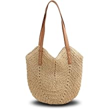 Pahajim Large Tote Bag with Zip Beach Bags for Women Straw Handbag Hand Woven Shoulder Bag for Travel, Holidays and Shopping