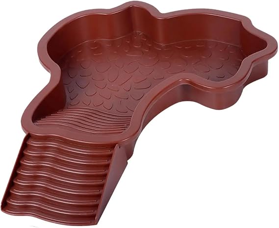Extra Large Reptile Bathing Pool Reptile Feeding Dish Water Bowl with Ramp Aquarium Ornament for Gecko, Snake, Turtle, Bearded Dragon, Lizard Bath (Brown Red)