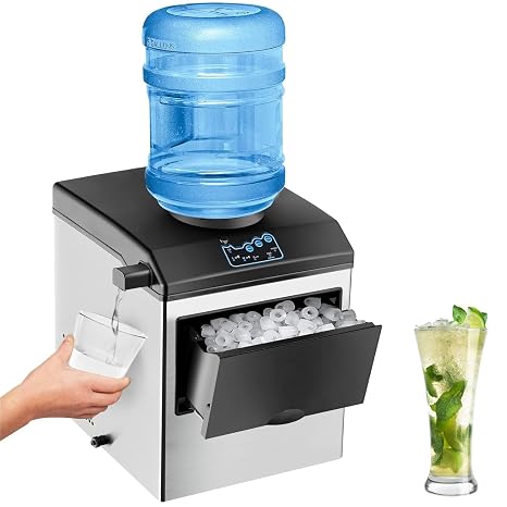 Ice Maker Machine with Cold Water Dispenser, 48LBS/24H Ice Cube Maker, 12 Bullet Ice Cubes in 8-10 Minutes, Includes Scoop and Storage Basket