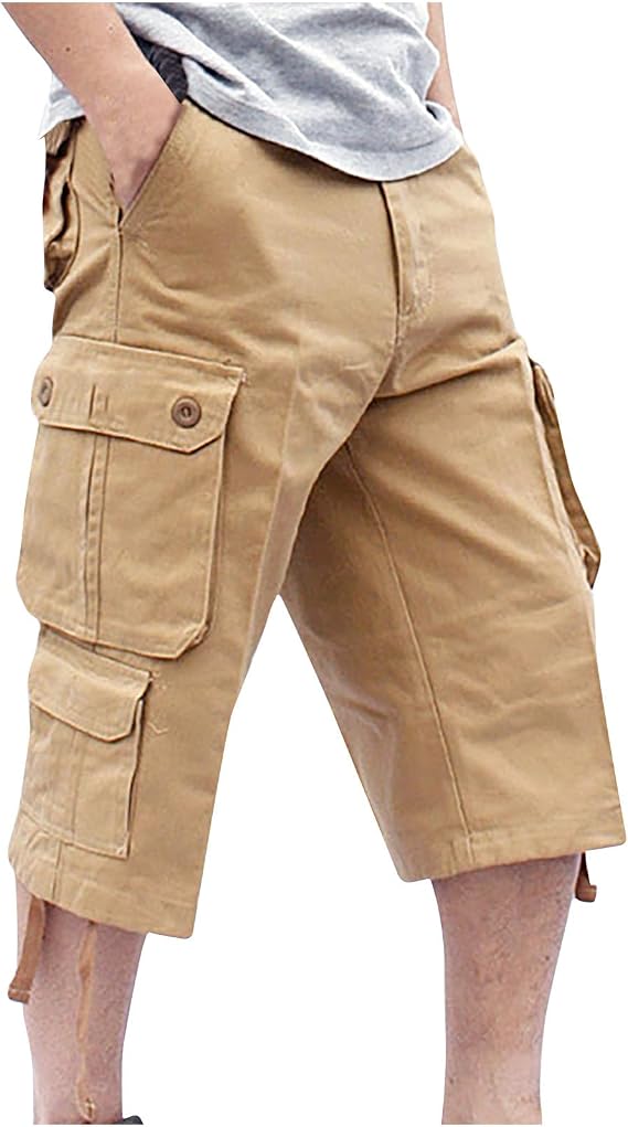 Muscularfit Mens Cargo Pants Casual Loose Cotton Multi Pockets Shorts 7 Inch Inseam Outdoor Fashion Utility Tooling Trousers