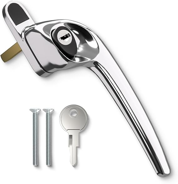 Bwintech 1 Pcs Offset Polished Chrome UPVC Zinc Window Handle, Right Hand, 43mm Spindle for Indoor and Outdoor UPVC Window