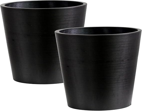 Olly & Rose Artstone Brushed Matt Black 20cm Plant Pot Set 2 for Indoors and Outdoors Brushed Charocal - Large Plant Pots and Flower Pots for Garden and Home