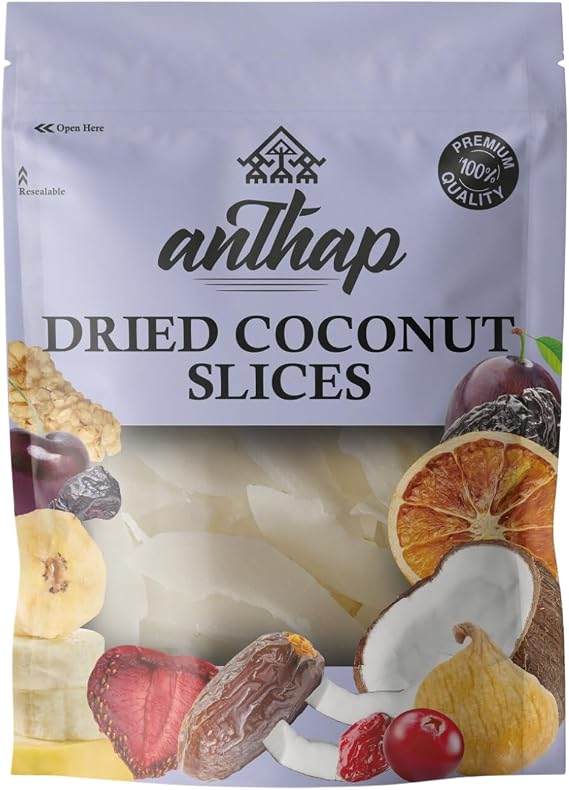 Anthap Natural Raw Dried Coconut Slices/Chips, Crunchy Snack, Perfect for Baking, Cooking, Granola, Smoothies & Desserts, Gluten-Free, 300g