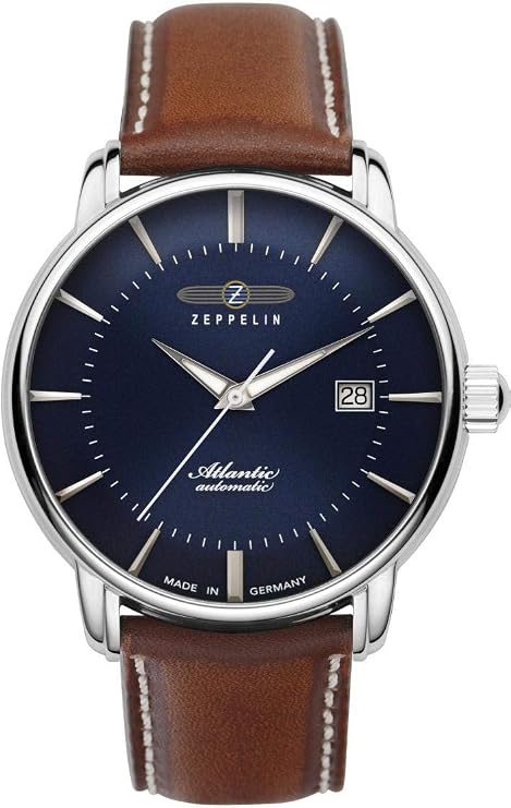 Zeppelin Men's Watch with Leather Strap Atlantic Sapphire Glass Swiss Automatic Movement Date 8452-3