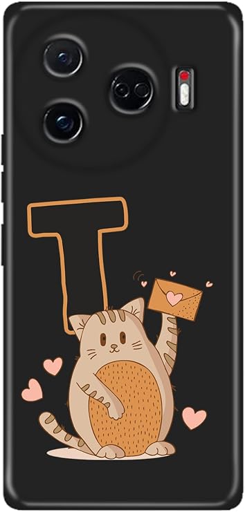Senada Tecno Camon 30 Pro 5G ile Uyumlu Kılıf Resimli Desenli Silikon Kedili T Harfi