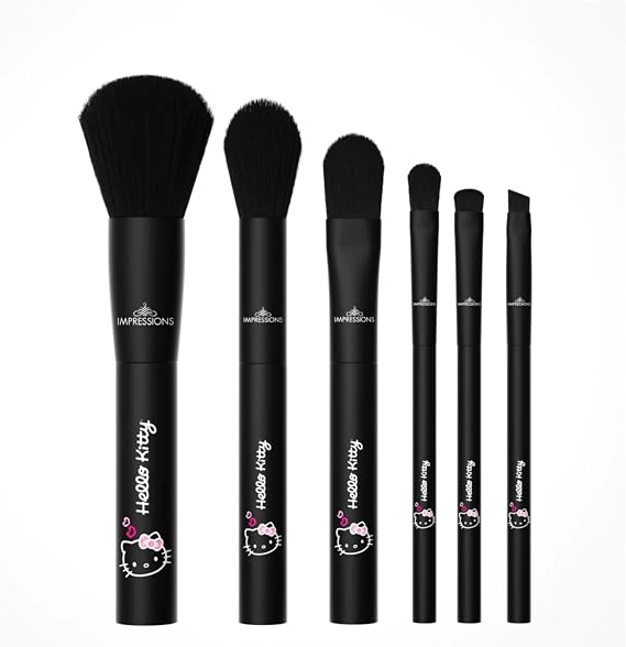 Impressions Vanity Hello Kitty Just Slay Makeup Brushes Set Super Cute Soft Brushes for Foundation Face Powder Makeup Blends Eyeshadow Liner Black 6 Pack