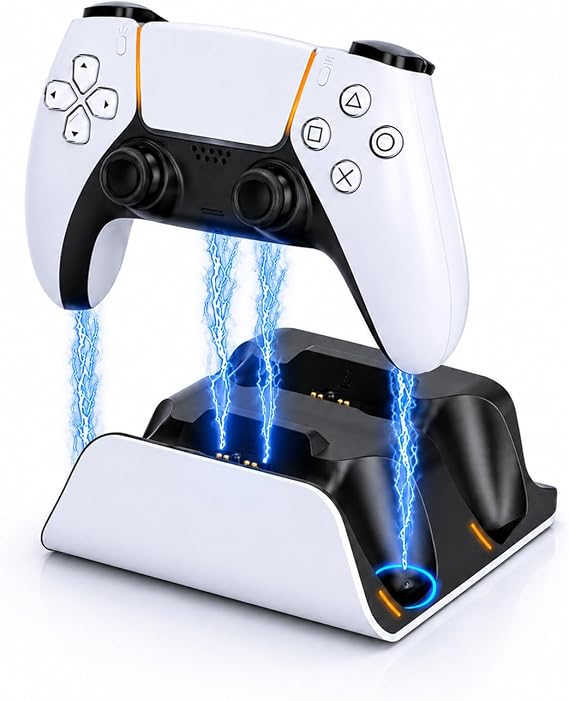 PS5 Controller Charger Station with LED Indicator,Dual Controller Charger Dock,Fast Charging Stand for PlayStation 5 (White)