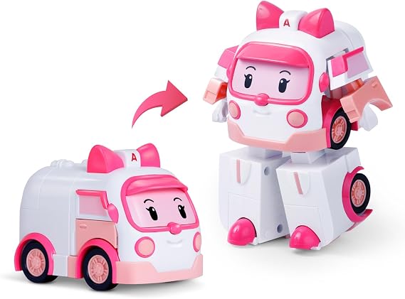 Robocar Poli 4-Inch Transforming Robot Ambulance - Amber Official Company-Operated Genuine Product/Robocar Poli for Ages 2, 3, 4, 5 Years Old Gift for Birthday, School Entrance/Graduation, Christmas