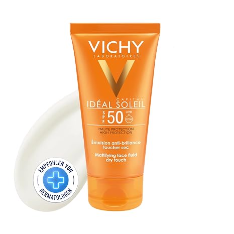 Vichy Crema Protectora de Tacto Seco Para Rostro, Antibrillos, Apta Para Piel Mixta y Grasa Fotoprotección Spf50+ Contra Rayos Uvb y Uva, Capital Soleil, 50 ml