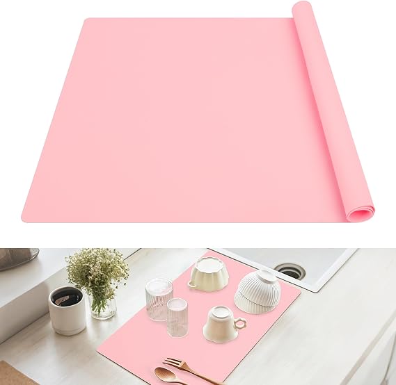 SOSMAR Extra Large Silicone Mats for Worktops 60x40cm, Silicone Sheet for Resin, Craft Painting Mat for Kids, Kitchen Worktop Protector, Heat Resistant, Non-Slip, Waterproof, Pink