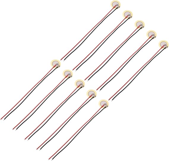 sourcing map 10Pcs Piezoelectric Discs 10mm Acoustic Pickup Transducer Microphones Trigger Buzzer Drum Guitar