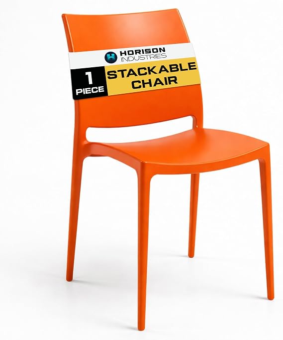 Horison Industries Stackable Plastic Chairs, Orange, 1 Pack, 500x440x450mm