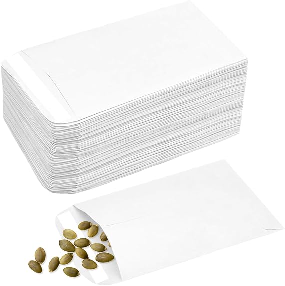100Pcs Small White Envelopes, Self-Adhesive Seed Envelopes Seed Packets Kraft Paper Coin Envelopes Money Envelopes for Wages, Seeds, Coins, Beads or Stamps(10x6cm/3.9x2.4inch)