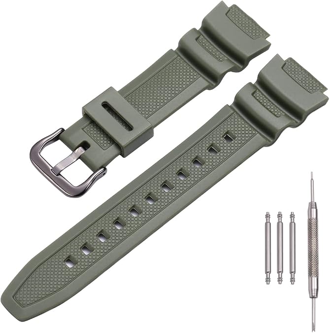 Natural Resin Replacement Watch Band Compatible with Casio AE-1200 SGW-300H MRW-200H W-735H Waterproof Rubber strap