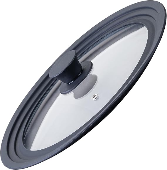 Fackelmann Universal Glass Frying Pan Lid 9.4/10.2/11 cm, Splash Proof Lid, Diameter 29.5 cm, Black Silicone Edge, Nylon Knob, Steam Valve, Compatible with Pots, Frying Pans and Saucepans
