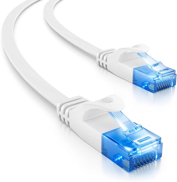 deleyCON 3.0m CAT6 Flat Network Cable RJ45 1000 Mbit Gigabit - White