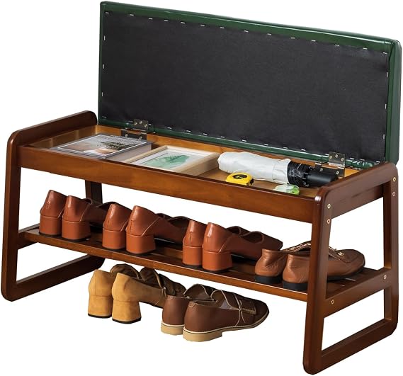 latifolia 2 Tier Shoe Rack Bench with Flip-Top Storage, Green