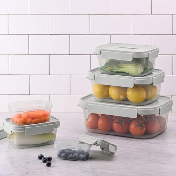 LocknLock NestnLock Stackable Food Storage Containers 5pc set - 230ml / 500ml / 920ml / 1.6L / 2.7L, Sage Green