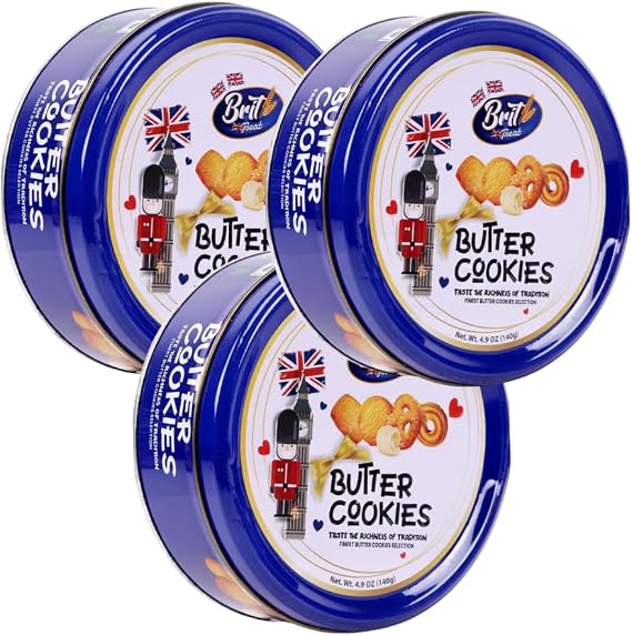 Luxury Butter Cookies in Decorative Gift Tin - 140g Traditional European Biscuits in Airtight Metal Box - Delightful Treat for Birthdays, Christmas, Mother's Day & Special Occasions (Small, 3, count)