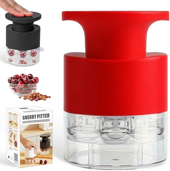 2025 Upgrade Multi-Cherry Pitter Tool - 7-in-1 Dual-Compartment Design, Quick Pitting for 7 Cherries, Dishwasher-Safe, Food-Grade ABS, Pit Remover for Cherries/Jam/Desserts (Red)