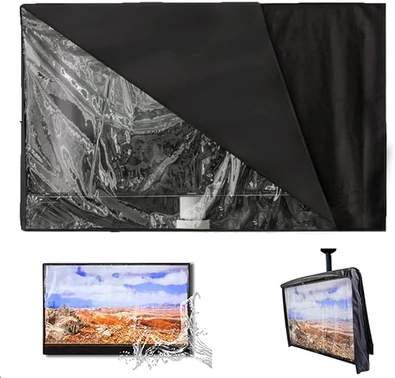Outdoor TV Cover with Clear Front Television Cover Waterproof Universal Protector for LCD LED Plasma Television Sets with Remote Control Pocket Compatible with Standard Mounts Stands (22-24’’)