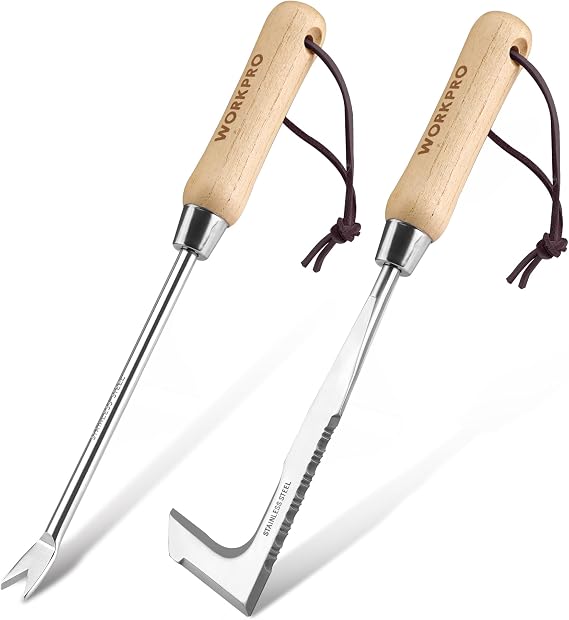 WORKPRO 2-Piece Weed Remover Tools with Wooden Handle