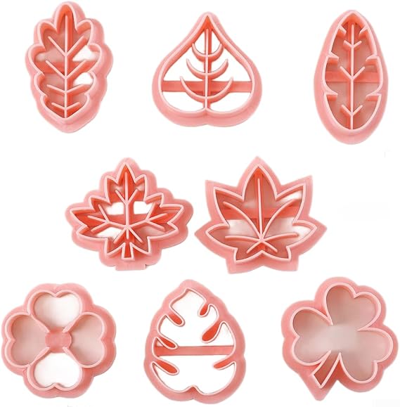 Leaf Shaped Cookie Cutters 8 Piece Set Baking Tools for Kitchen Pastry Dough Biscuit Making Moulds Press Out Shapes for Butter Cookies Filled Treats Easy to Clean Food Safe PP Plastic