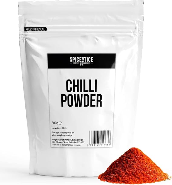 Spicentice Premium Chilli Powder 500G - 100% Natural - Additive & GMO Free - Packed in UK, in a BRCGS accredited Grade AA Site