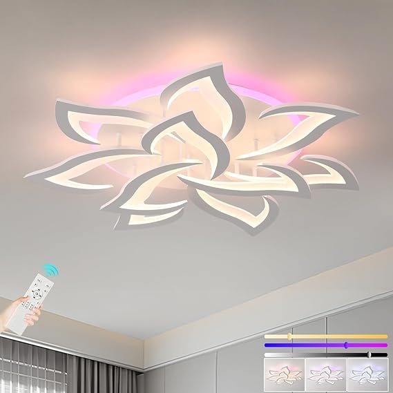 LED Ceiling Light 80W Dimmable with Remote, Modern Flower Flush [Energy Class E]