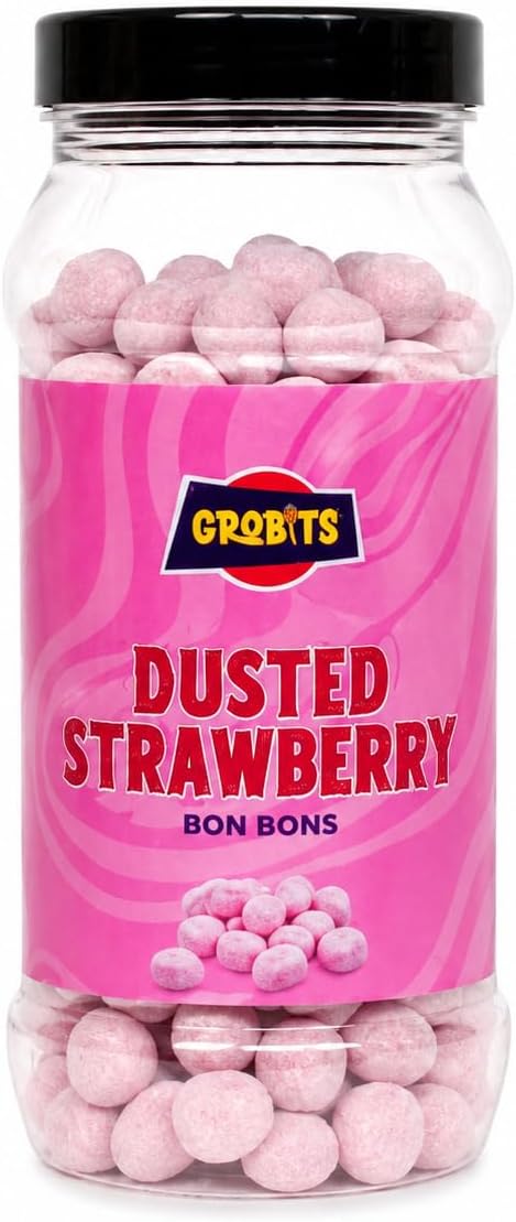 GROBITS - Original Dusted Strawberry Bonbon Retro Sweets Gift Jar - 605g