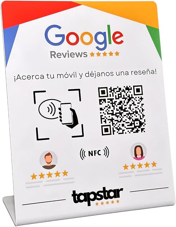 TAPSTAR Support Reviews Google NFC and QR - Stand to Get Reviews - Poster NFC QR Reviews Google - Compatible with Android & iPhone - Easy Setup with Web App