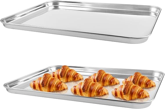 2 Pieces Stainless Steel Baking Tray, 26.5 x 20 x 1.2 cm