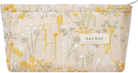 Pencil case with Pencil case, Small Flowers, for Cosmetic Bag, Purse, Key Bag, 20 * 9 * 5cm,Beige