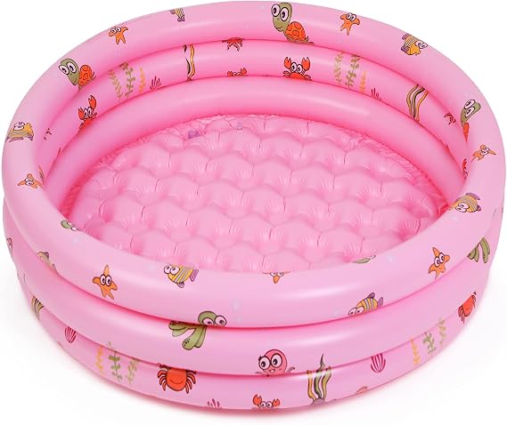Highttoy Paddling Pool for Kids, 51" Round Inflatable Swimming Pool, Pink