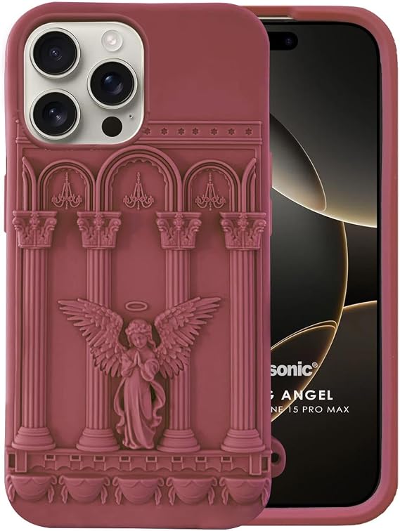 Microsonic Apple iPhone 15 Pro Max Kılıf Praying Angel Bordo [iPhone 15 Pro Max ile Uyumlu Kılıf - Bordo]